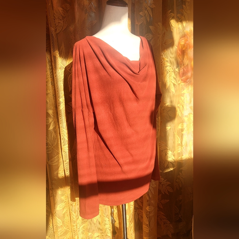 🧡 Orange Tunic Top – Size Small | Double Brushed Fleece | Boho Casual & Dressy